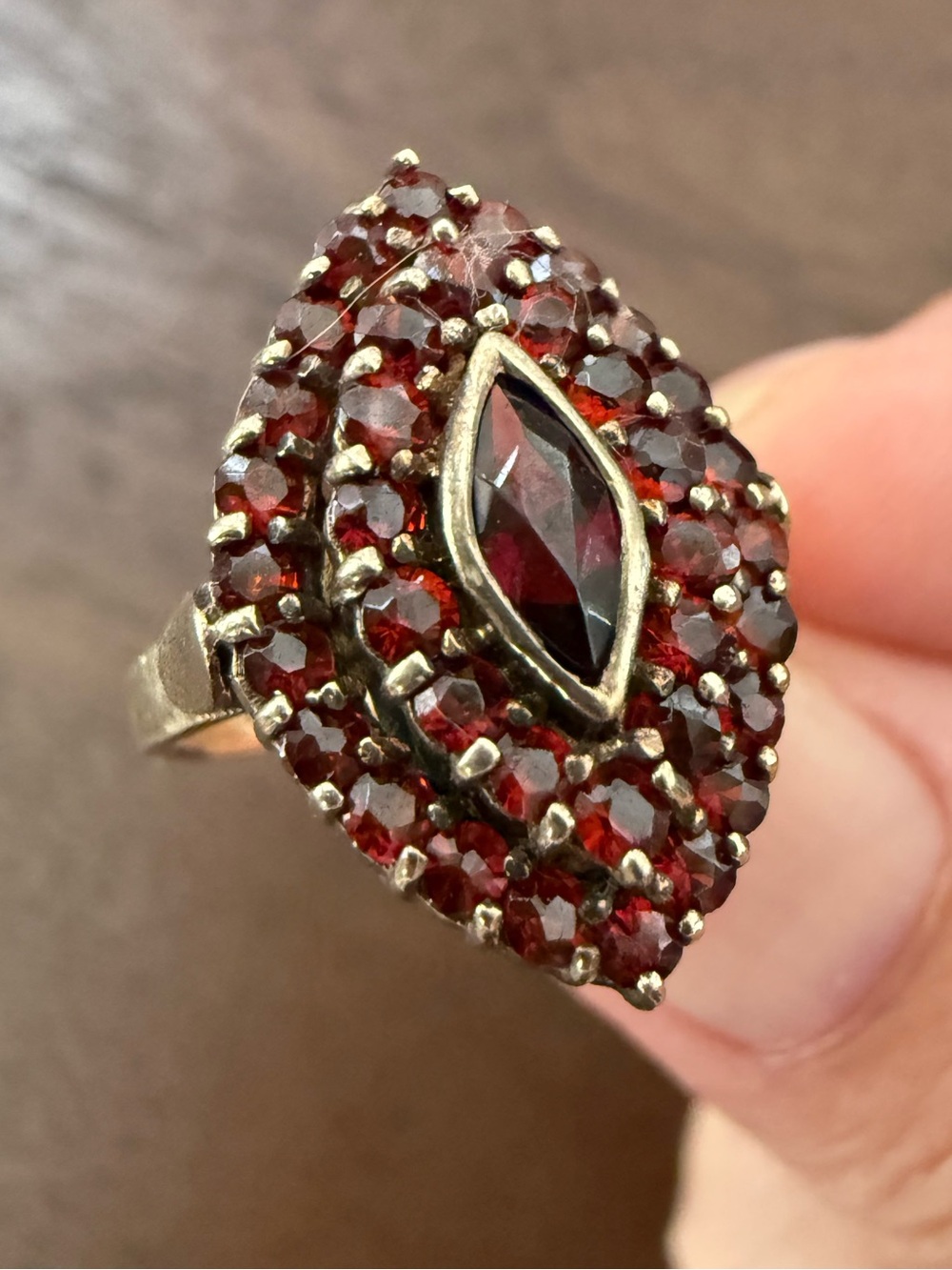 Natural Garnet Marquise 2 Tier Cluster Sterling Silver Ring